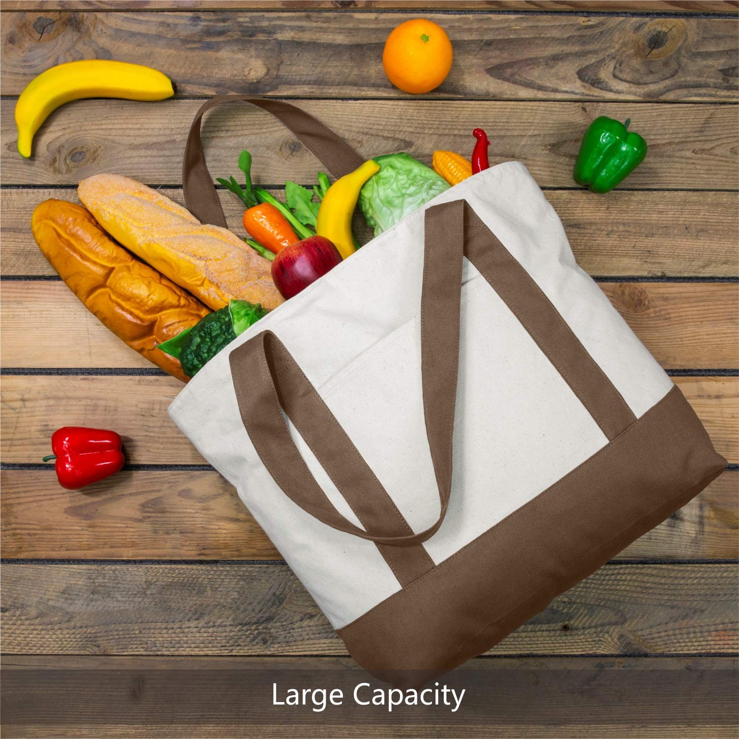 1-Pack Canvas Tote Bag with an External Pocket, Reusable Grocery Shopping Bag…