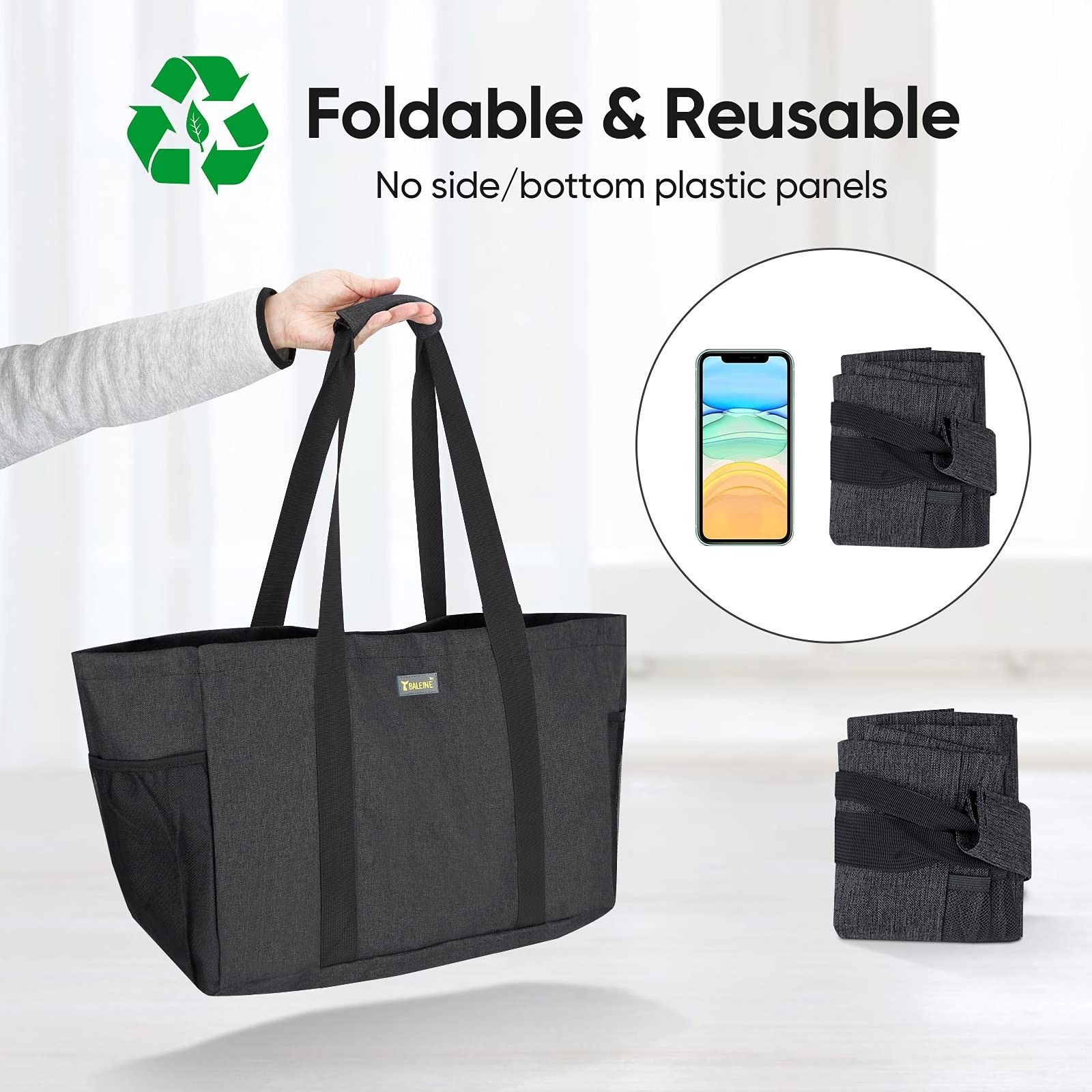 BALEINE Soft 9 Gallon Extra Large Utility Tote, Foldable Reusable Storage Bag…