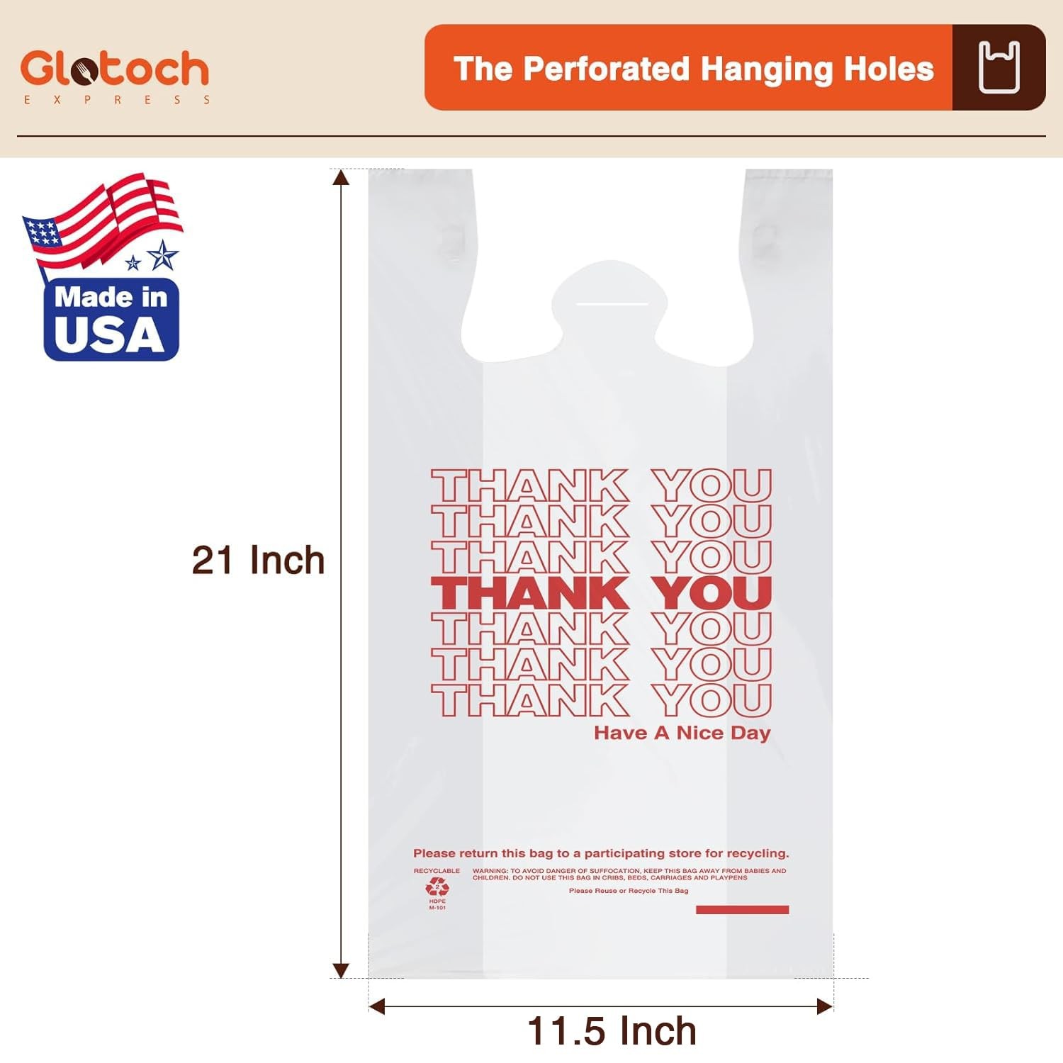Glotoch Plastic Thank You Bags 1000 Count, 11.5″ x 6.5″ x 1000 White