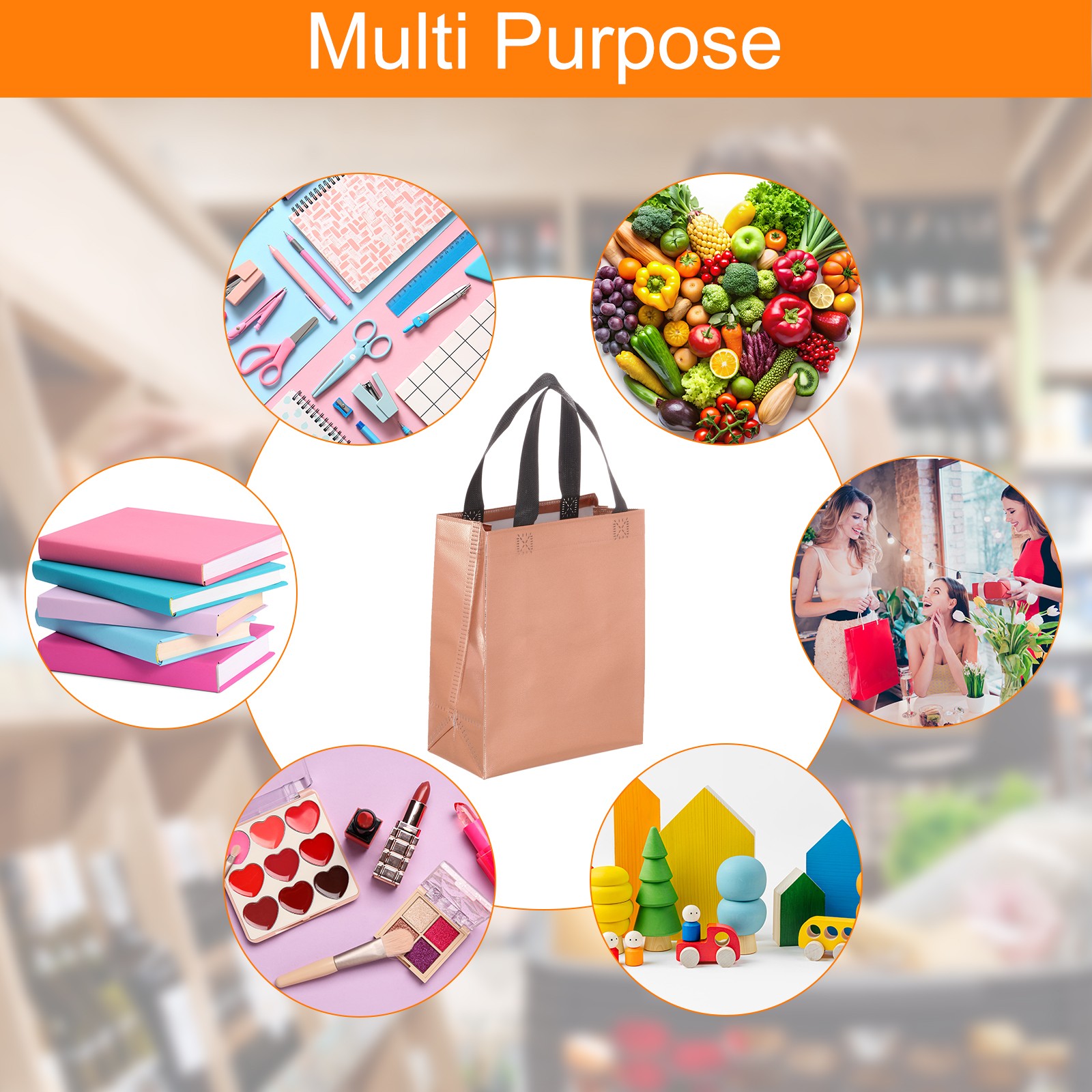 12Pcs Reusable Gift Bags with Handles 7.9 x 9.8 Inch Rose Gold