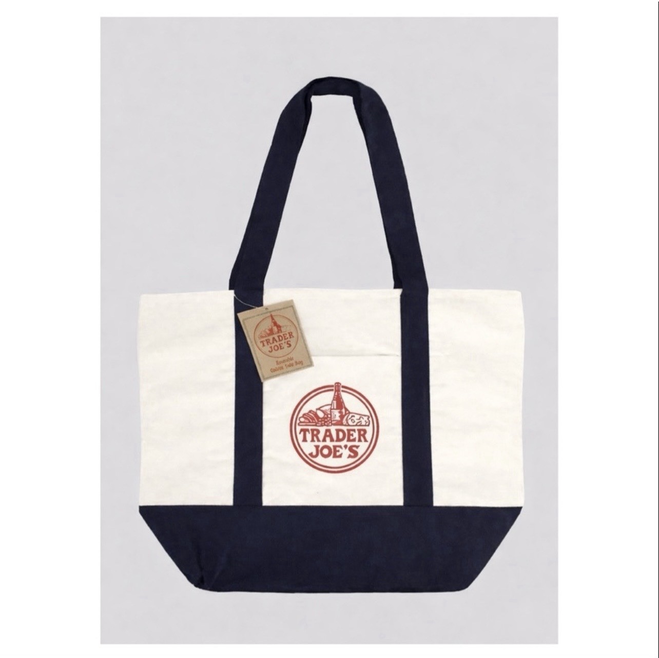 NWT Trader Joe’s Large Canvas Shopping Tote Bag Heavy CottonReusable Navy Blue