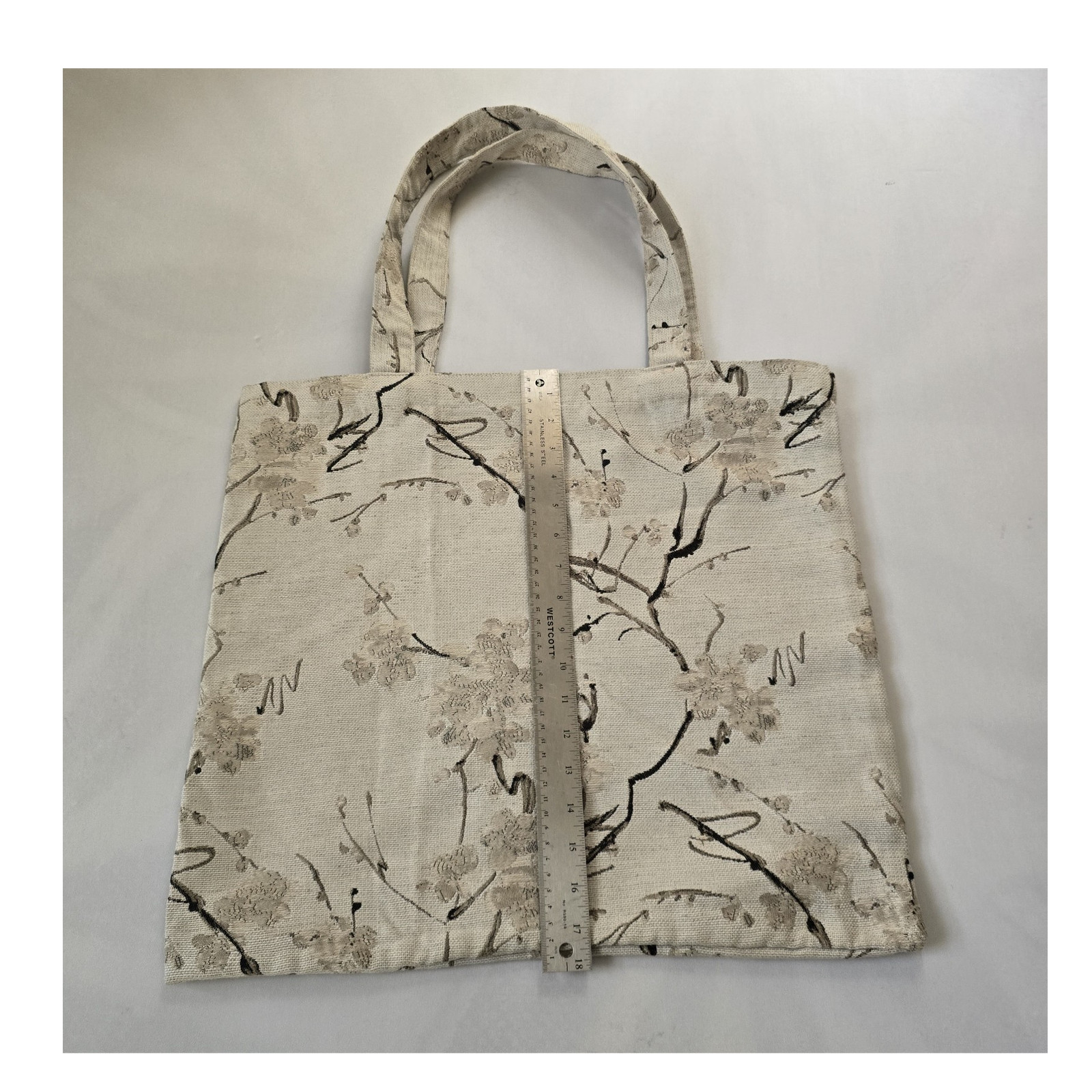 Floral & Nature Pattern Foldable Canvas Reusable Shopping Bag Medium Beige Black