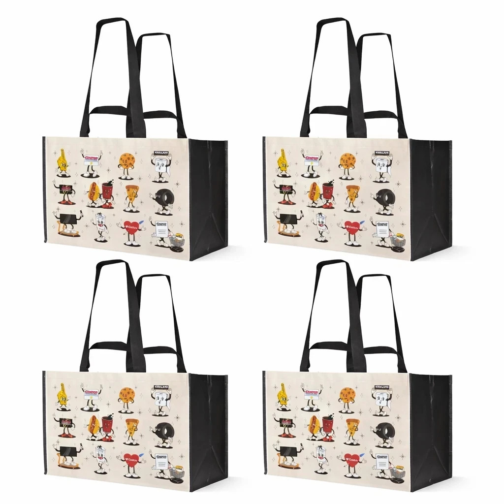 4 X COSTCO KEEP COOL REUSABLE CHARACTER TOTE SHOPPING BAGS -LARGE HEAVY DUTY
