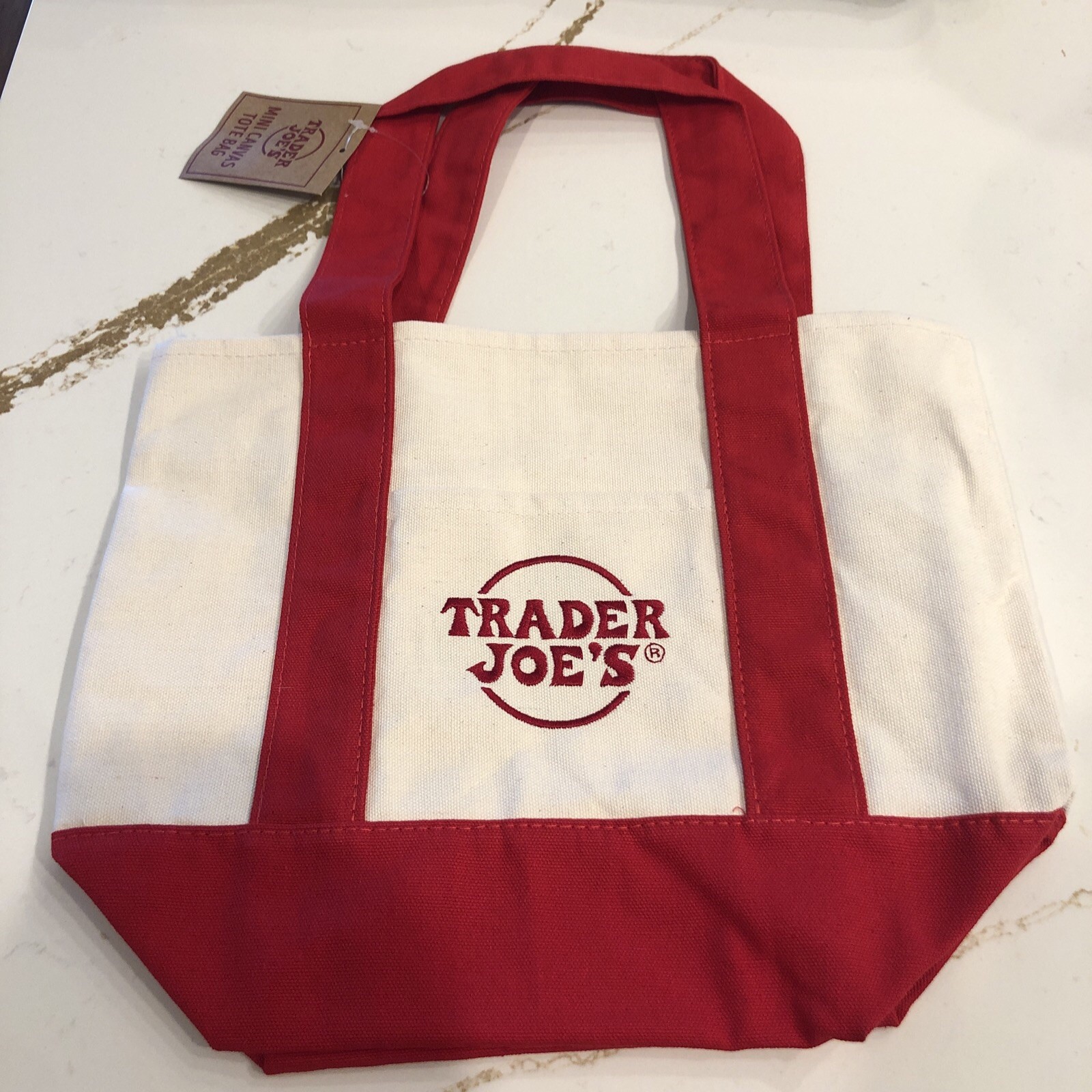 Trader Joe’s – Mini Canvas Tote – Red Reusable Shopping Bag – Brand New w/ Tags