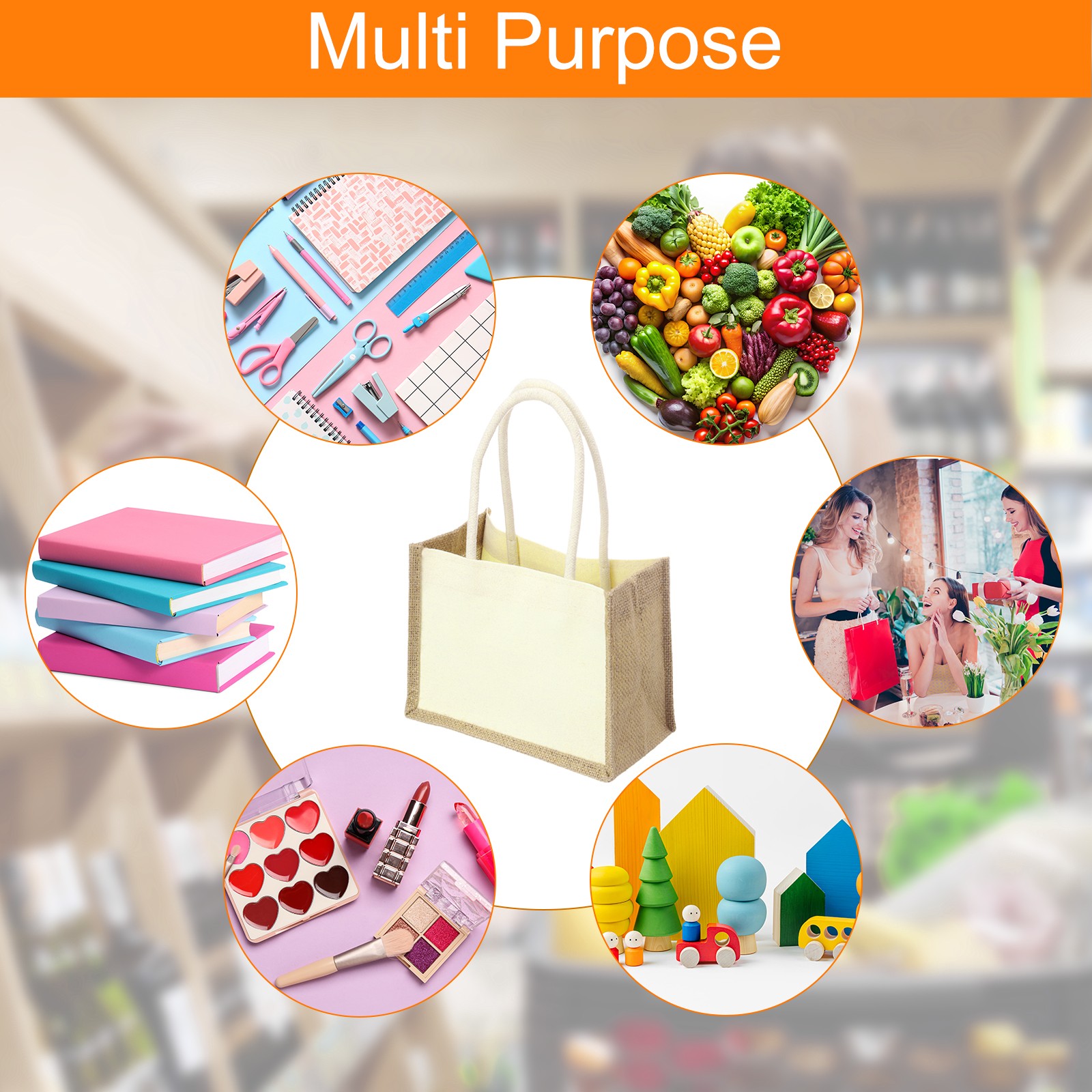 6Pcs Burlap Tote Bags, Reusable Gift Tote Bags 14.6 x 10.2 Inch White