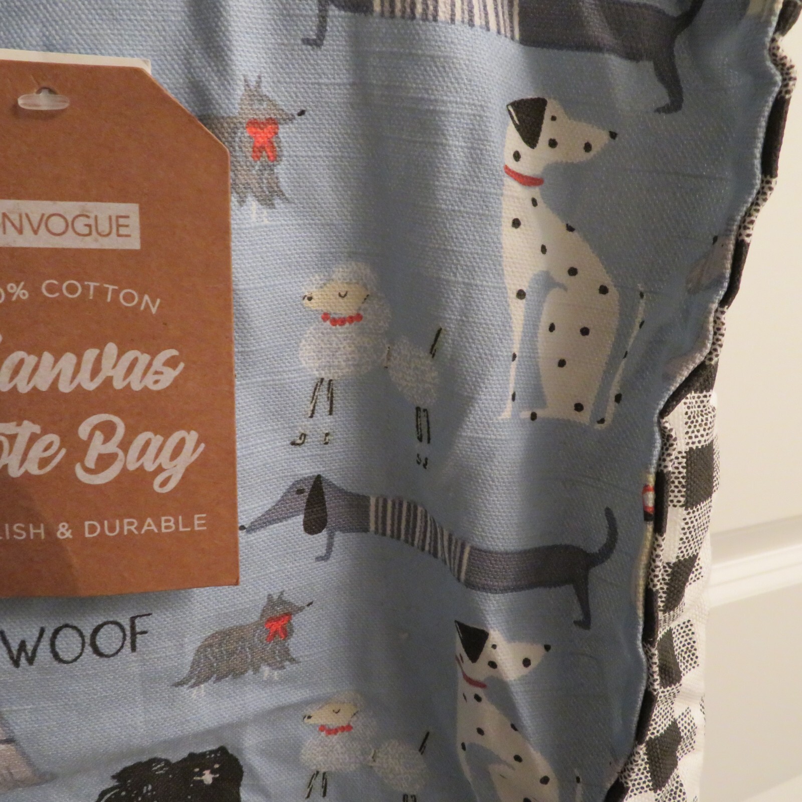 Envogue 100% Cotton Canvas Carrying Tote Bag Dogs Dachshund Poodle Woof NWT