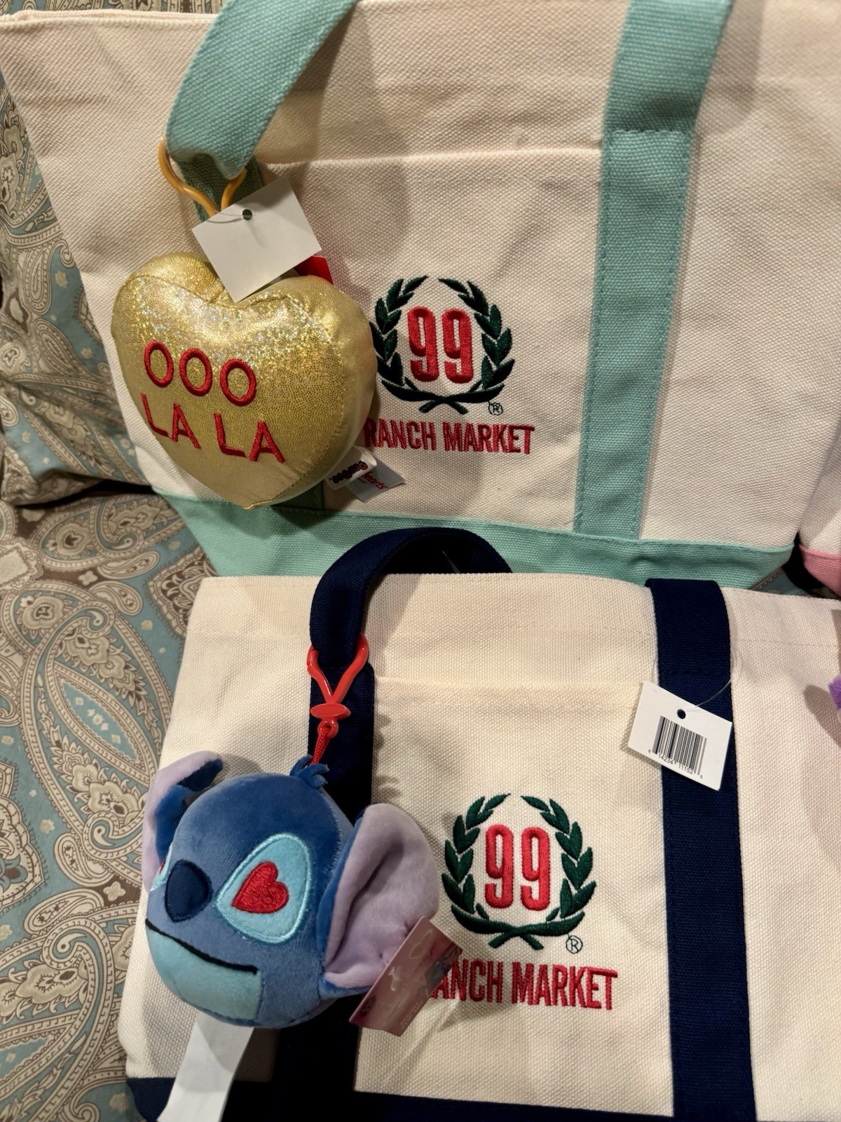 99 Ranch Market Canvas Mini Tote Bags Set of 4 Foldable Colored Handles Reusable