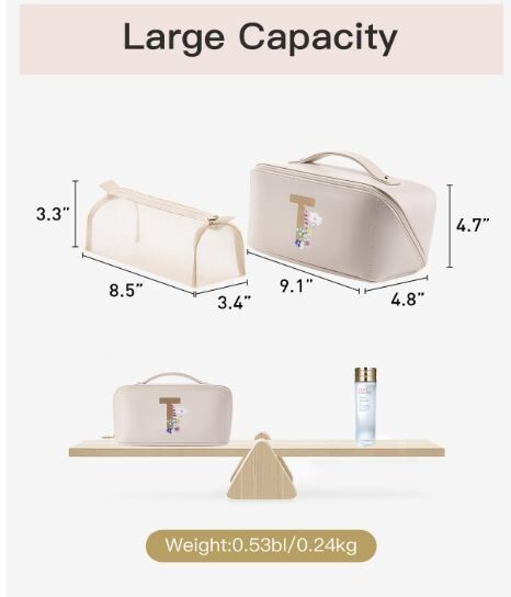 Vlando Large Capacity Travel Cosmetic Makeup Bag, T – Apricot White w/ Flowers