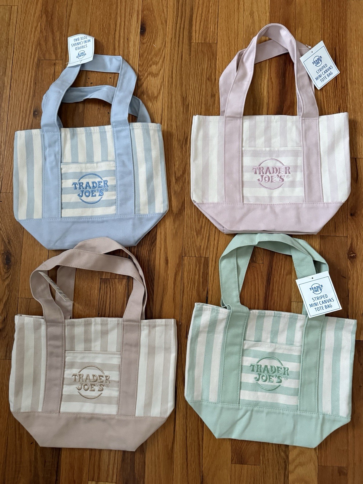 Trader Joe’s Striped Mini Canvas Tote Bag Set of 4 Reusable 8x10x10