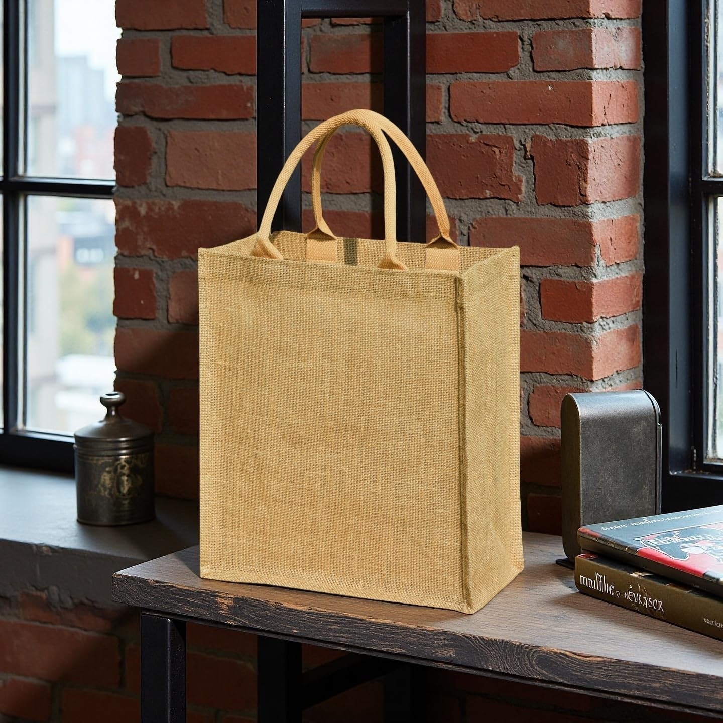 GOQAGA 6 PCS burlap tote bags Reusable DIY Jute Handbags Gift Shopping bag Mu…