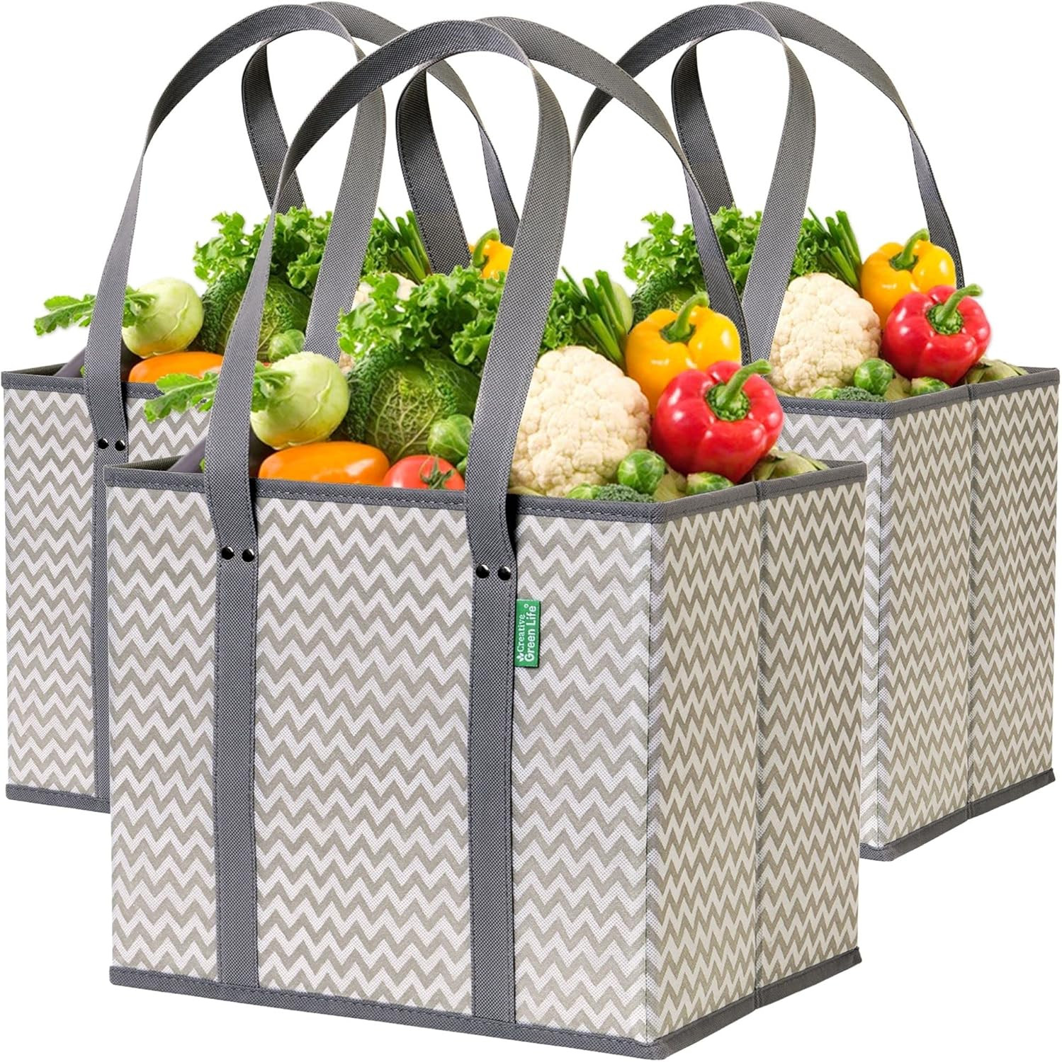 Reusable Grocery Bags (3 Pack) – Heavy Duty Reusable Shopping Bags with Box Shap