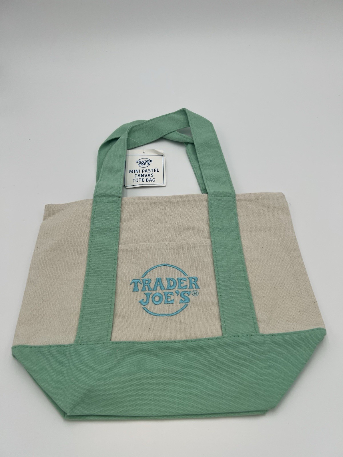 New With Tag Trader Joe’s Mini Pastel Canvas Tote Bag Light Green