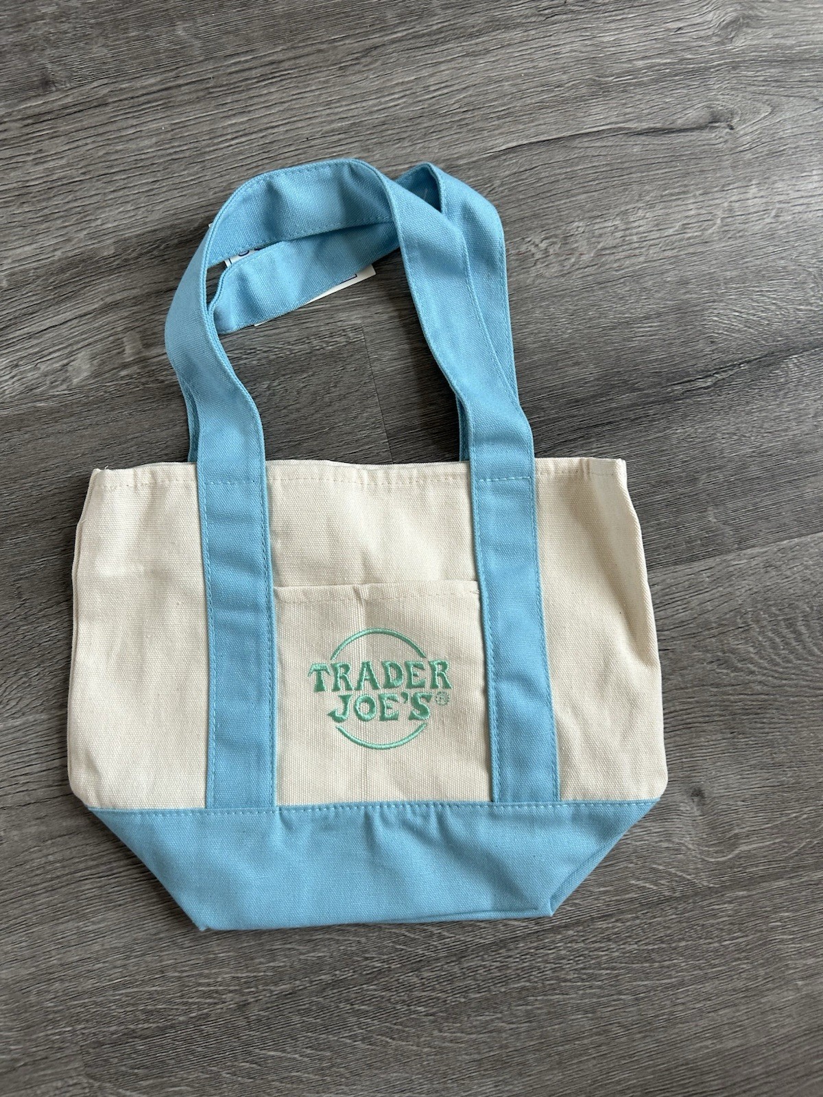 Trader Joe’s Mini Pastel Canvas Tote Bag in Blue NWT Fast Free Shipping