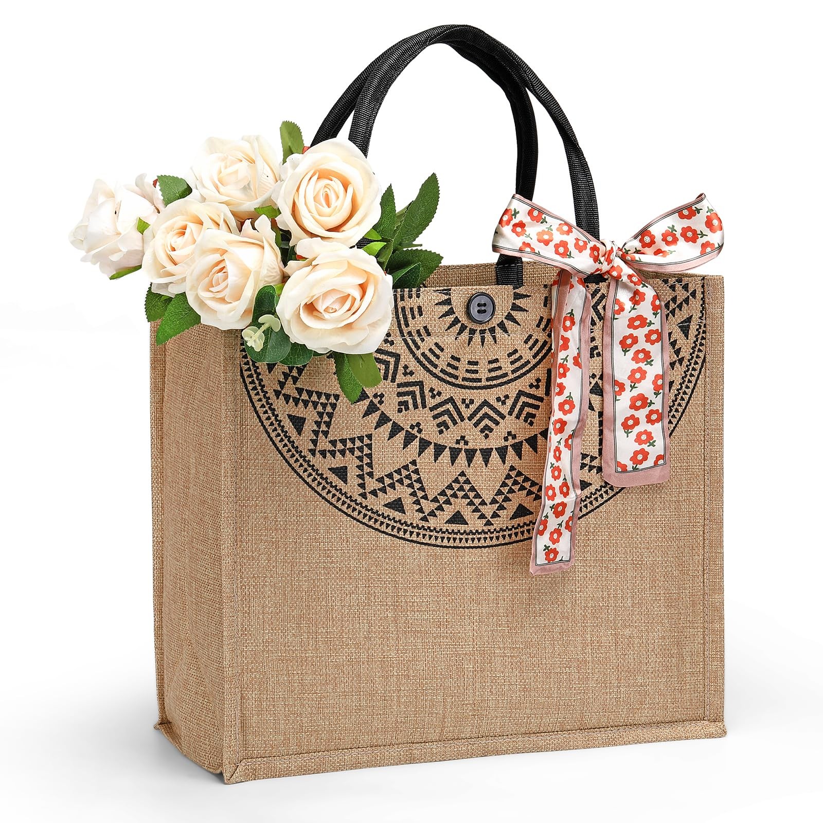 14×12 Inch Jute Tote Bag For Women Large Burlap Shopping Bag Soft Handles