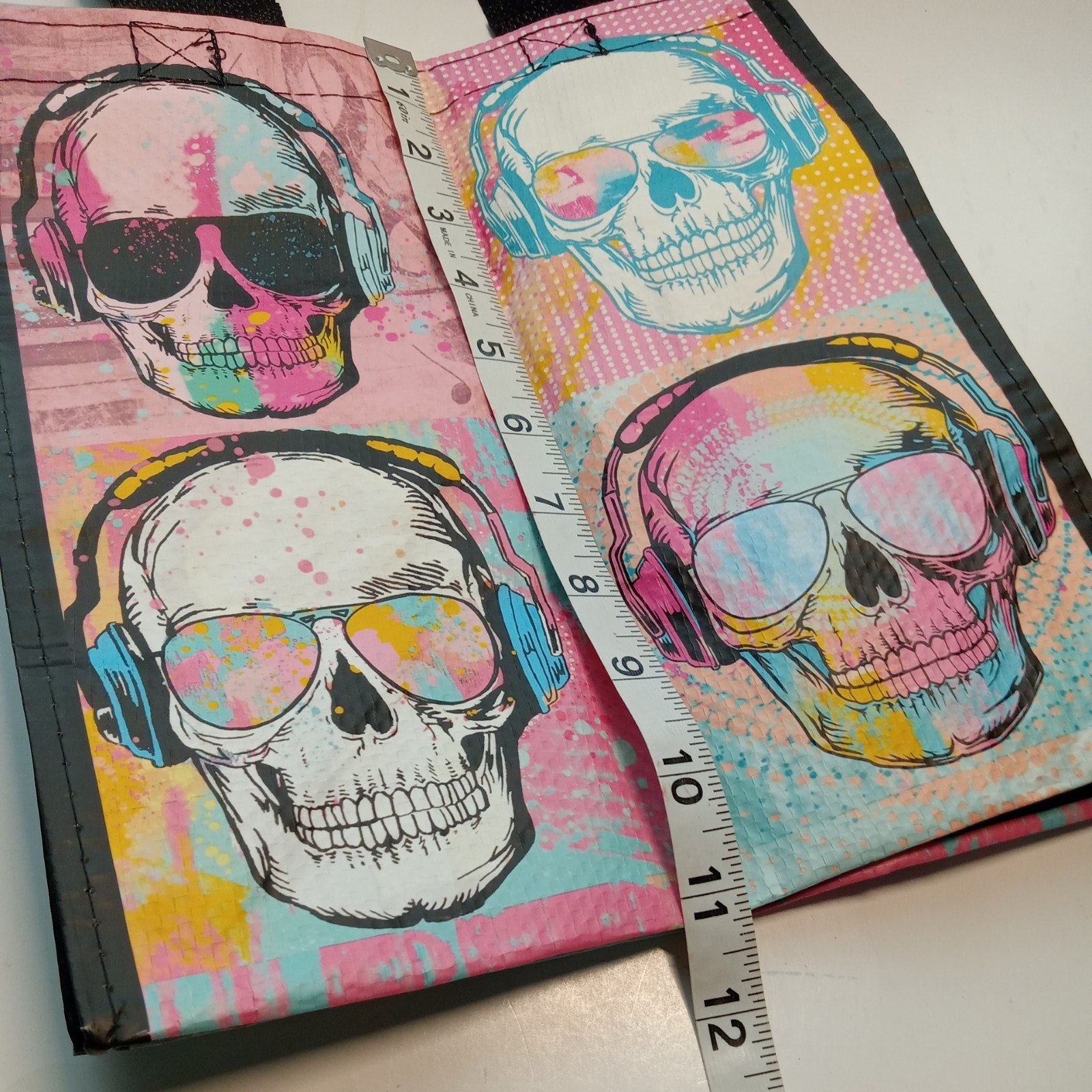 Skulls w/ Headphones POP Art Durable Reusable Grocery Shopping Gift Small.