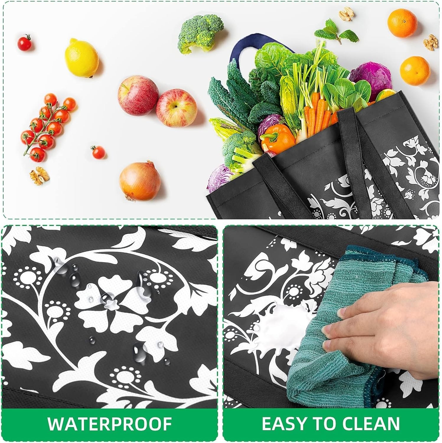 Convenient Multi-Use Foldable Tote Bags – 4-Pack Heavy Duty and Waterproof
