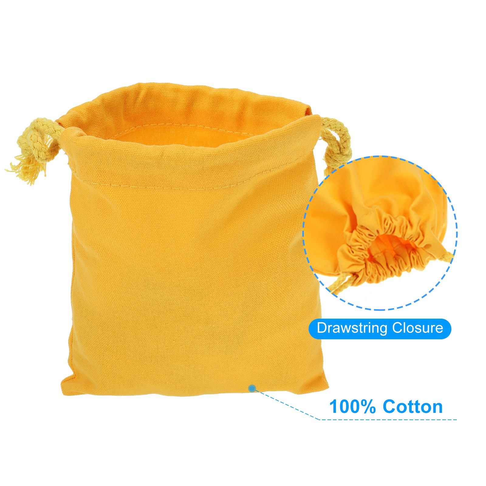 12pcs 100% Cotton Reusable Drawstring Bags, 5×6″ Dust Bags, Yellow