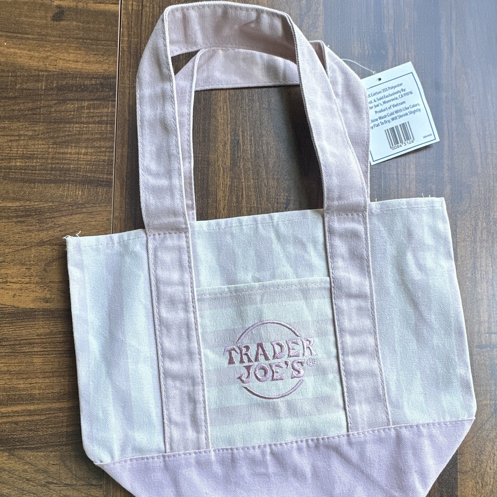 Trader Joe’s Mini Striped Canvas Tote Bag Reusable Pink & White