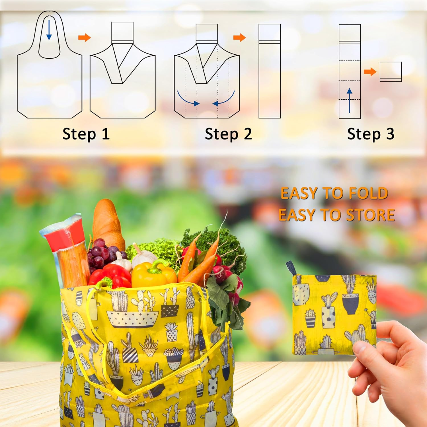Reusable Foldable Shopping Bags, 4 Pack – Lightweight And Compact, Grocery Totes