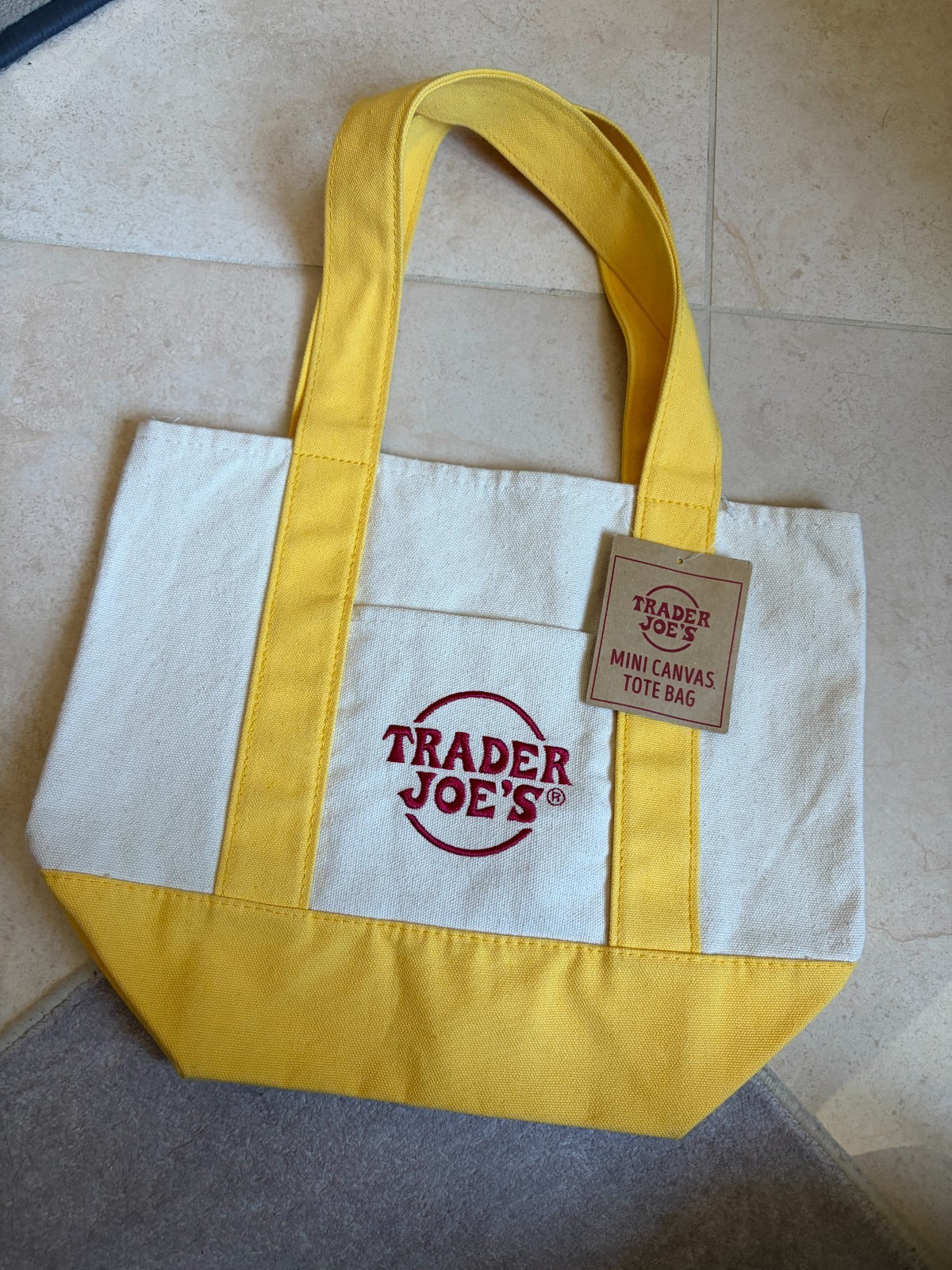 Trader Joe’s Mini Canvas Reusable Tote Bag Brand New with Tag Yellow Blue Purple