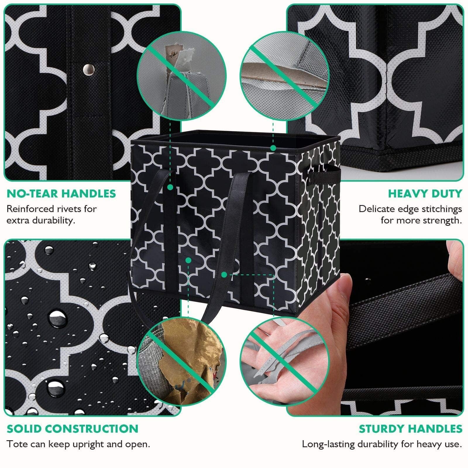 Reusable Grocery Bags 3-Pack Foldable Washable Large Storage Bins Basket Water R
