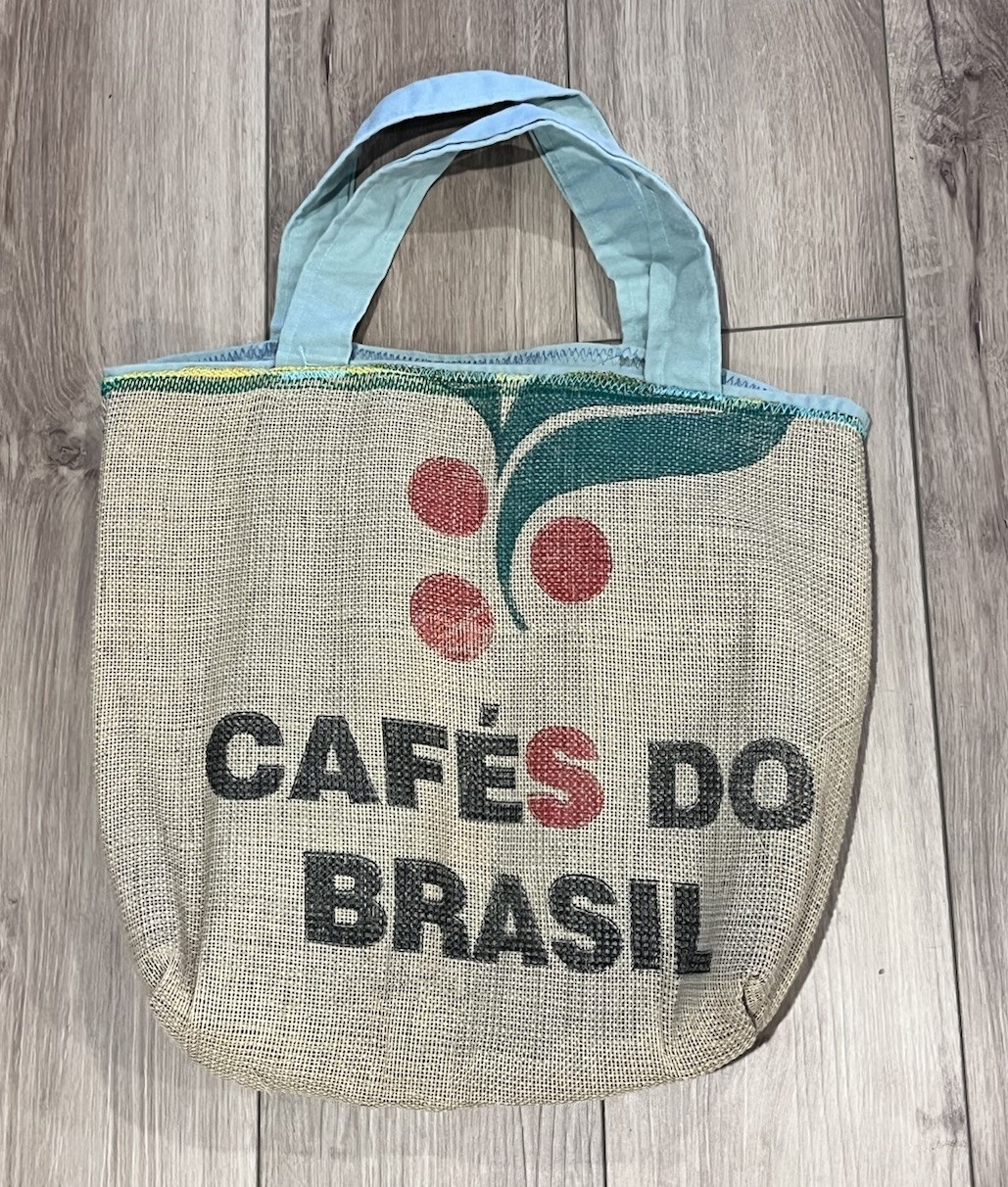 Brazilian Coffee Reusable Tote Shopping Bag Cafes do Brasil Upcycled Burlap Bean
