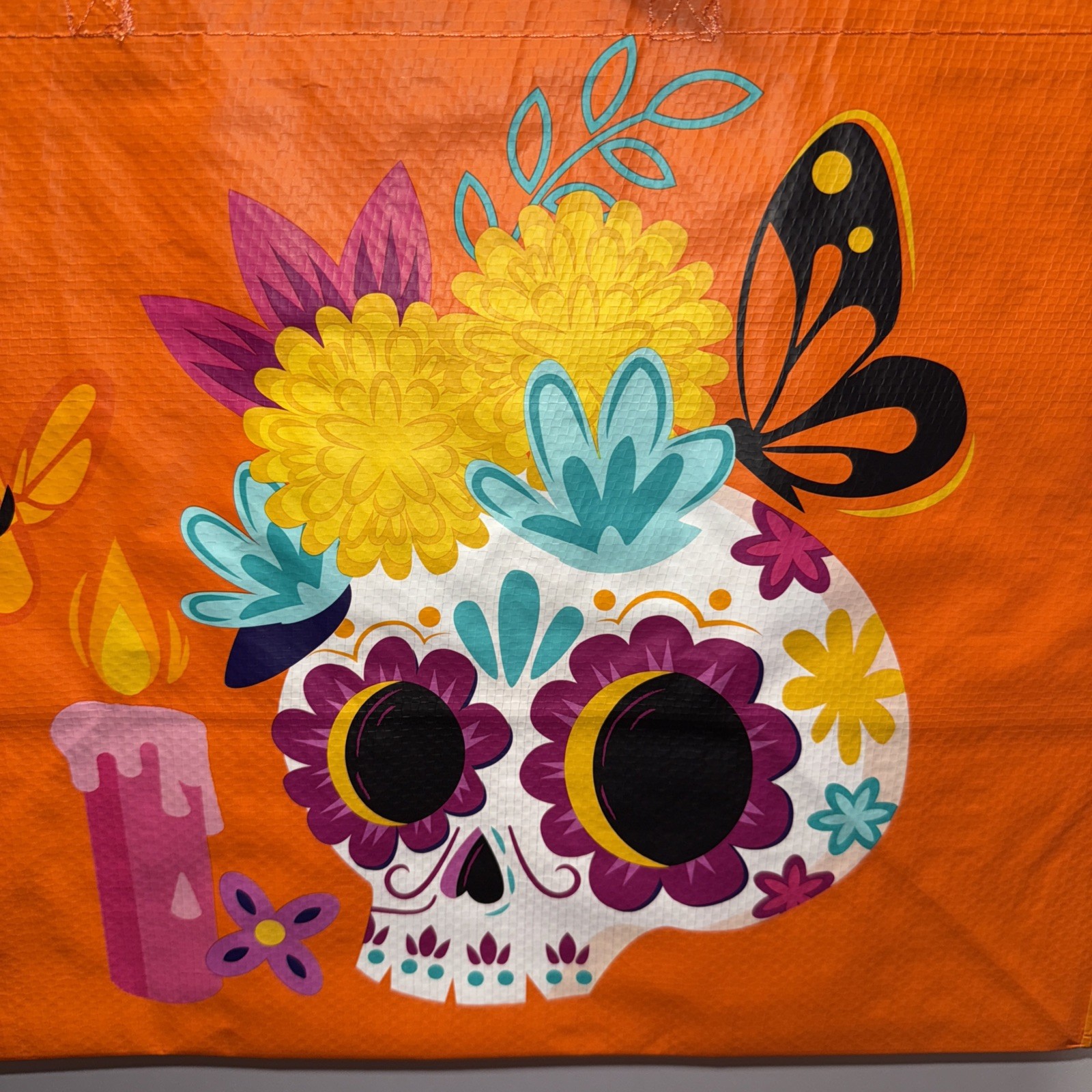 HEB Reusable Shopping Bag Large Dia De Los Muertos Sugar Skull Orange Tote NEW