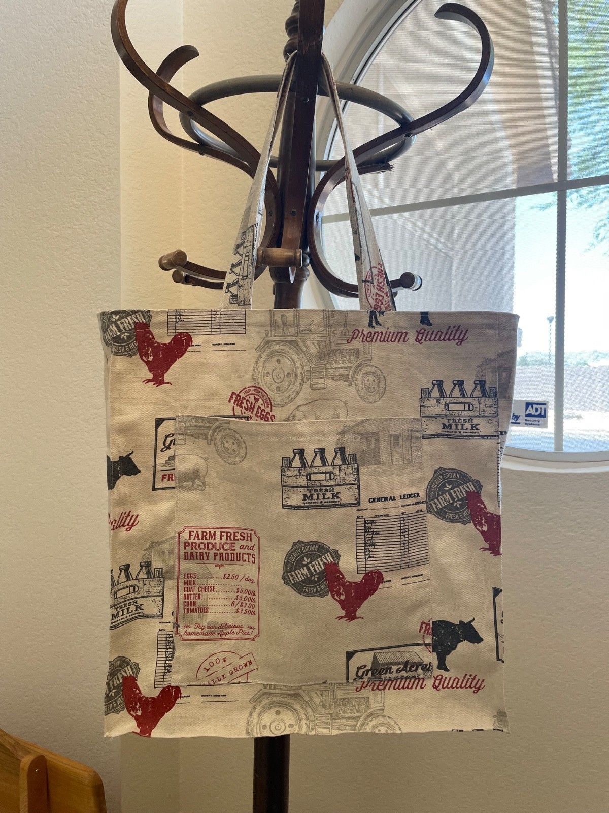 New Handmade large light canvas grocery bag/beach tote w double pocket