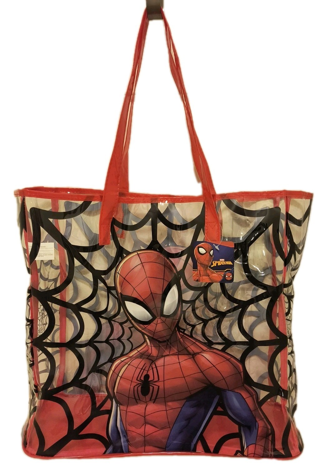 Marvel SPIDERMAN🕷 XL TRANSPARENT Red Reusable Tote/Shopping/Gift Bag🆓Shipping!