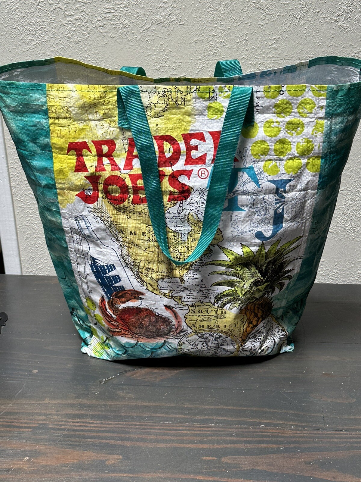 Trader Joe’s Reusable Grocery Shopping Bag Pirate Ship Crab Moon Map Rare EUC