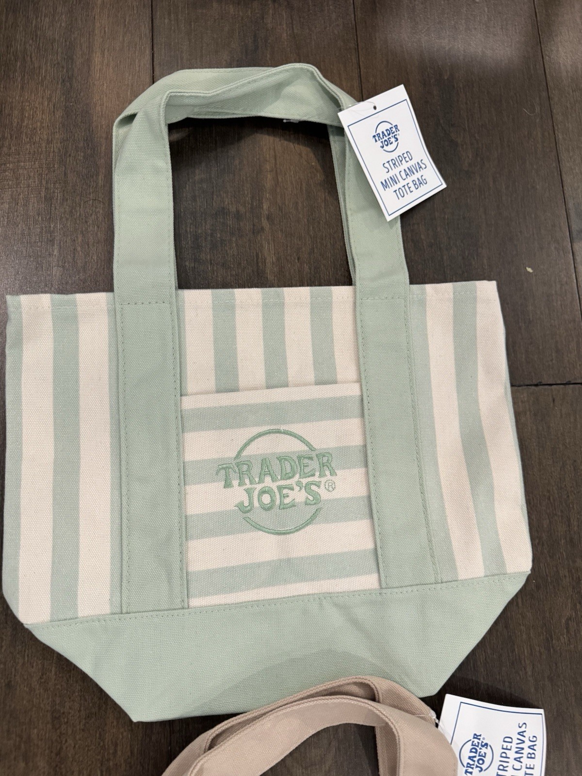 Trader Joe’s MINI PASTEL STRIPE CANVAS TOTE BAGS Set of 4 PINK BLUE GREEN BEIGE