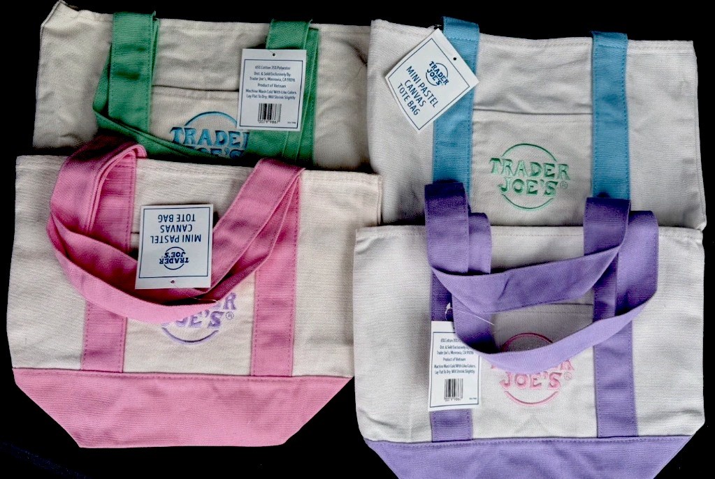 Trader Joe’s Canvas MINI PASTEL TOTES Set of 4 Pink Green Blue Lavander