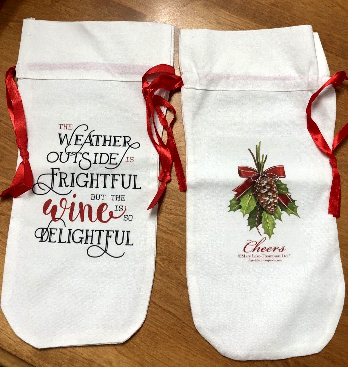 2 Mary Lake-Thompson Holiday Christmas Cloth Wine Bags NWOT 13.25″ x 6.5″