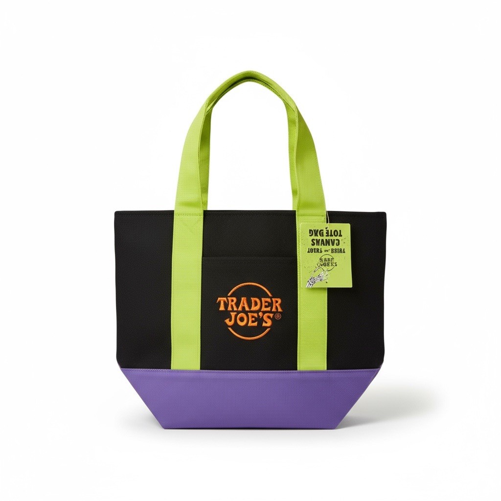 Limited Trader Joe’s Mini Halloween Black , Purple and Green Canvas Tote Bag –