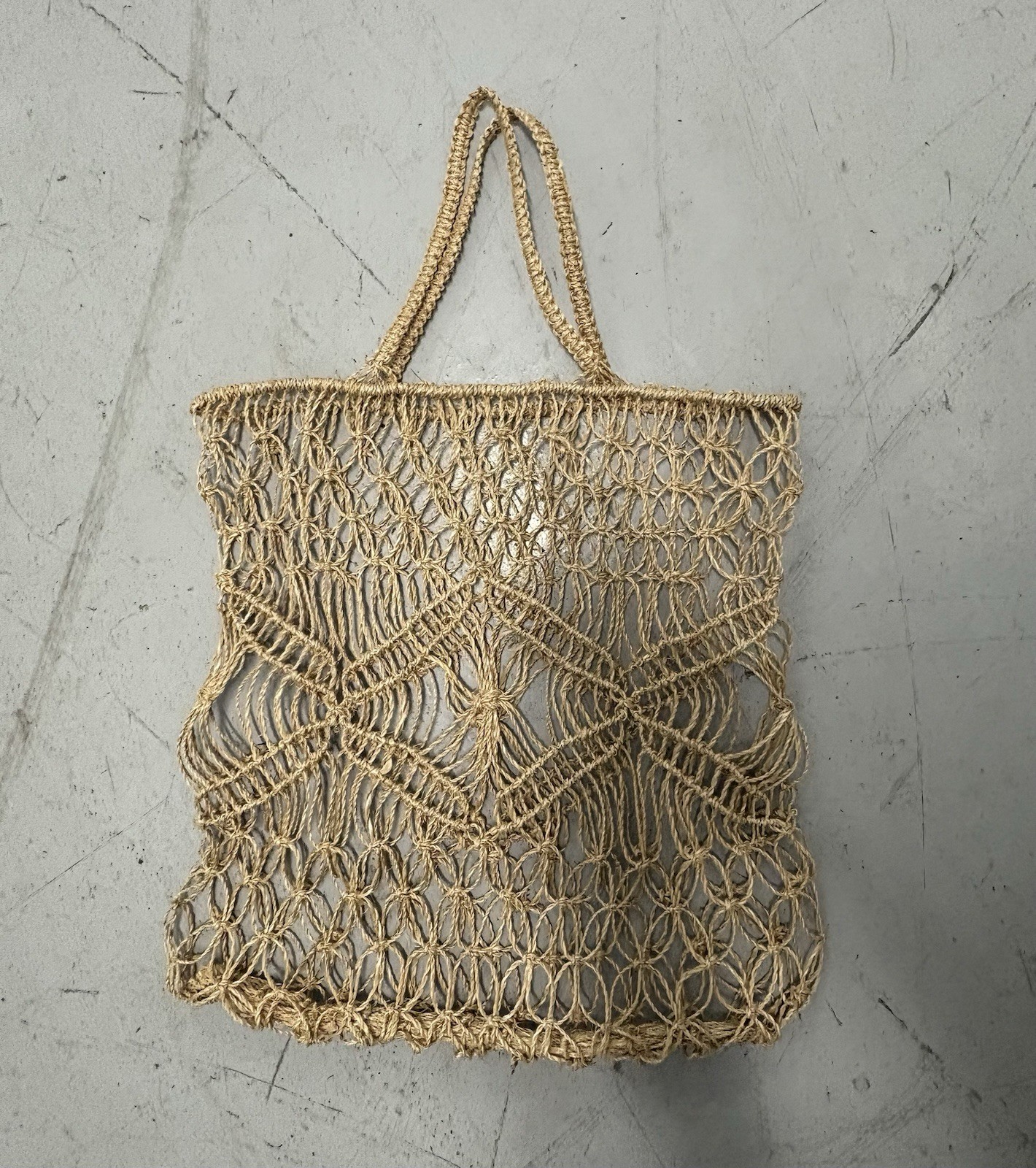Beige String Mesh Foldable Bag for Decor or Eco- Smart Use