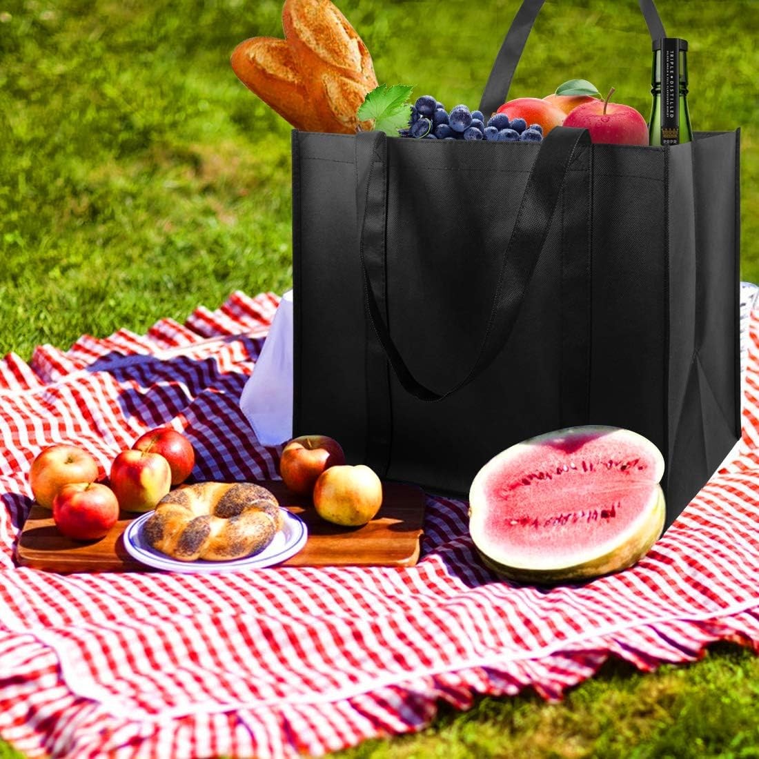 10 Pack Reusable Grocery Bags Heavy Duty XL Tote Foldable Washable Black