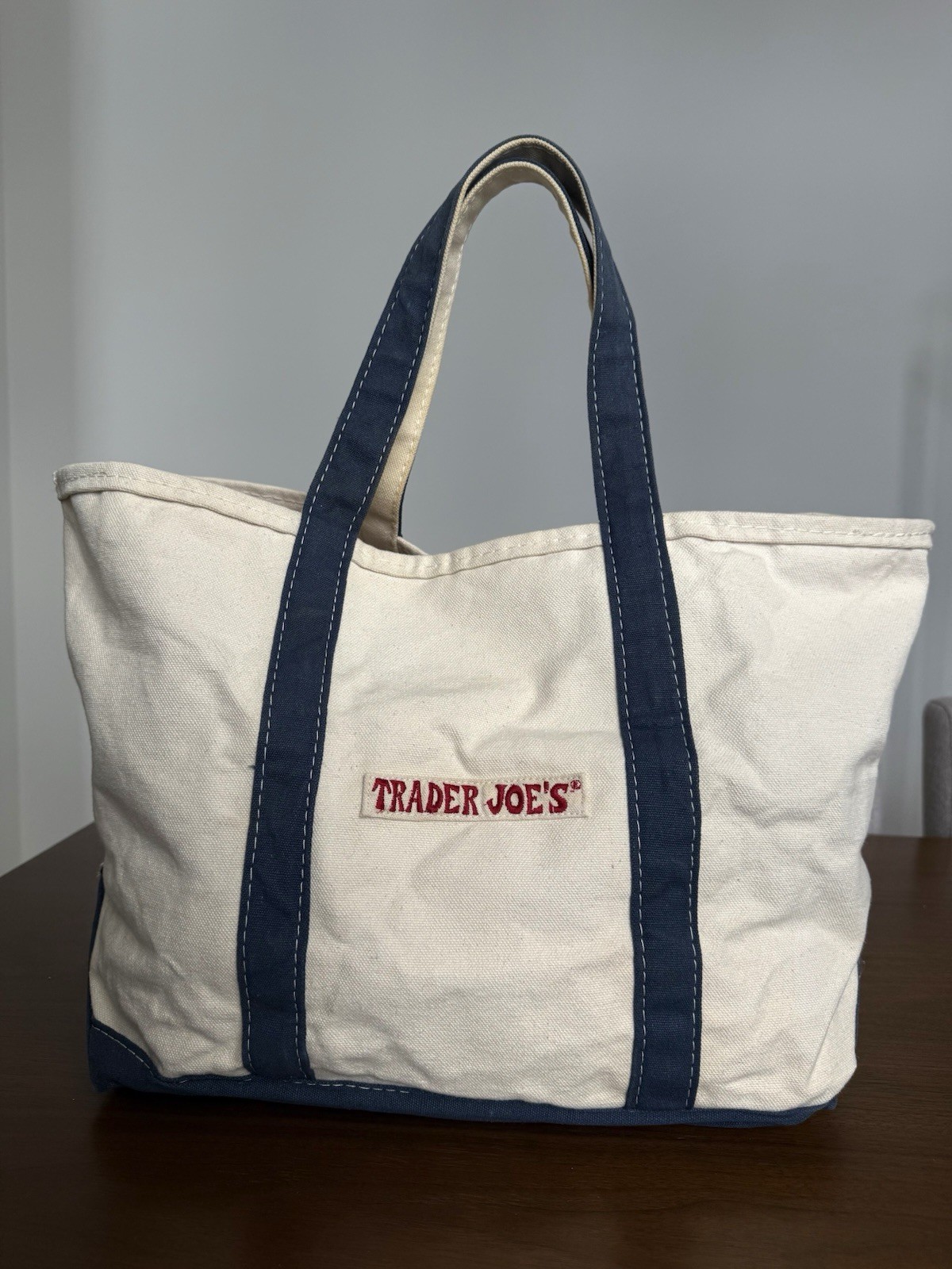 Trader Joe’s Canvas Tote Bag Large Canvas Boat Tote Navy Blue Grocery Beach