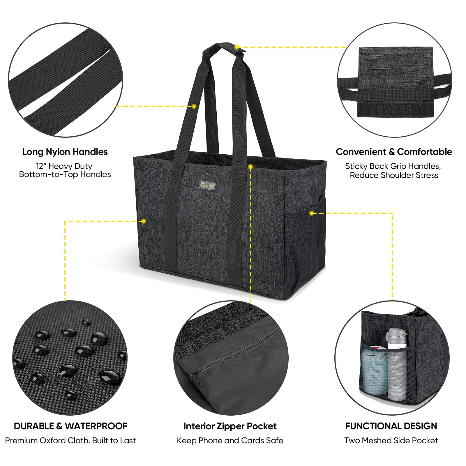 BALEINE Soft 9 Gallon Extra Large Utility Tote, Foldable Reusable Storage Bag…