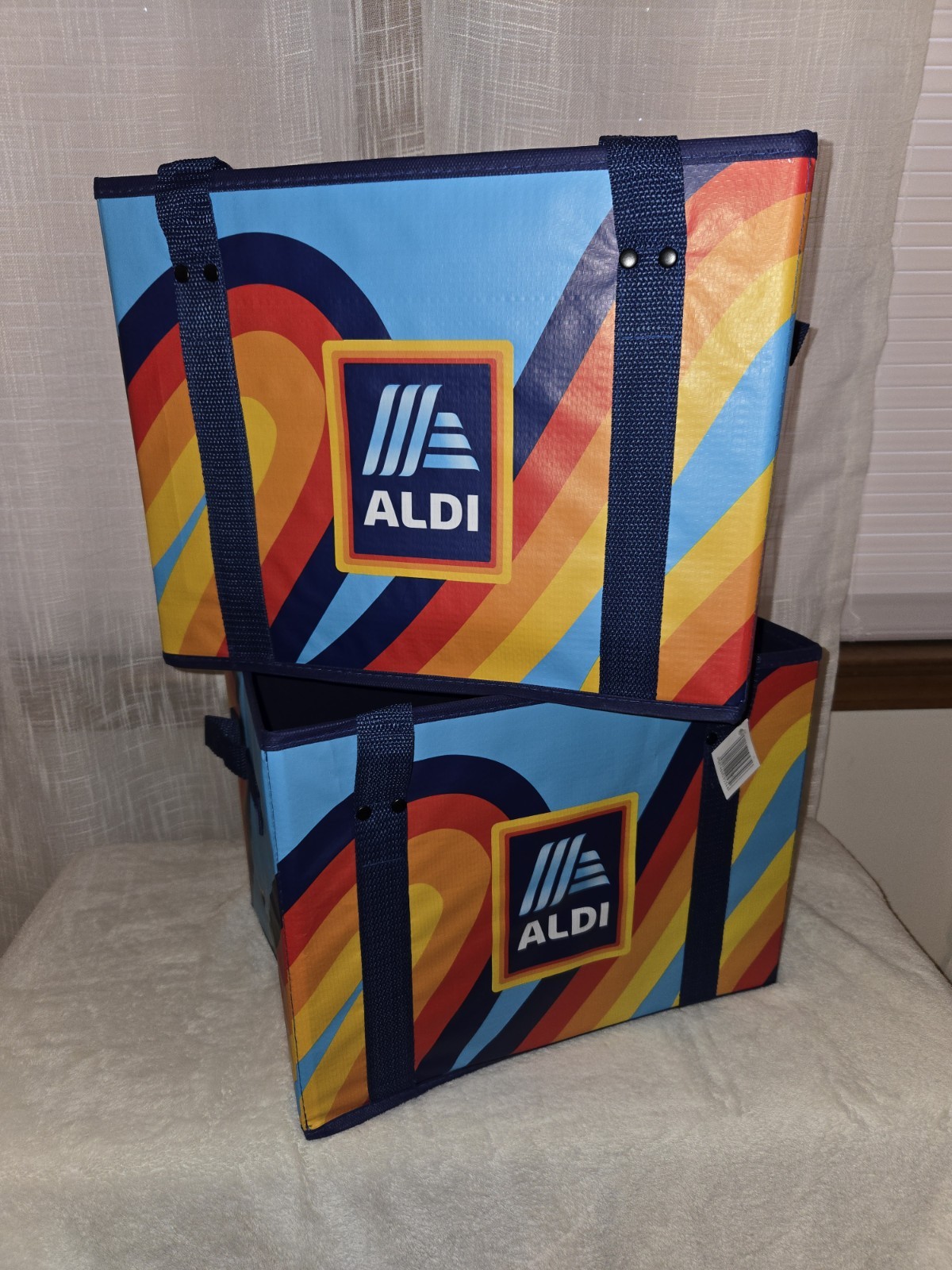 ALDI 2 Collapsible Box Bags 14x10x11 Blue Navy Rainbow