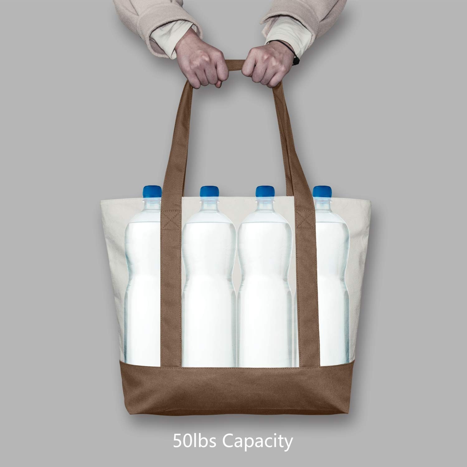 1-Pack Canvas Tote Bag with an External Pocket, Reusable Grocery Shopping Bag…