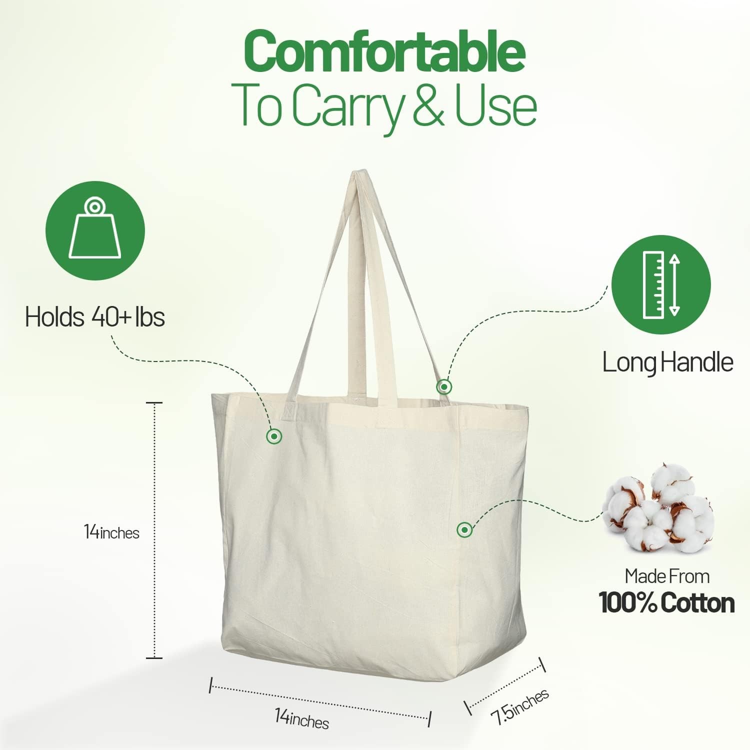 Greenmile 6 Pack Canvas Reusable Grocery Bags – Cotton Canvas Grocery Bag Cloth