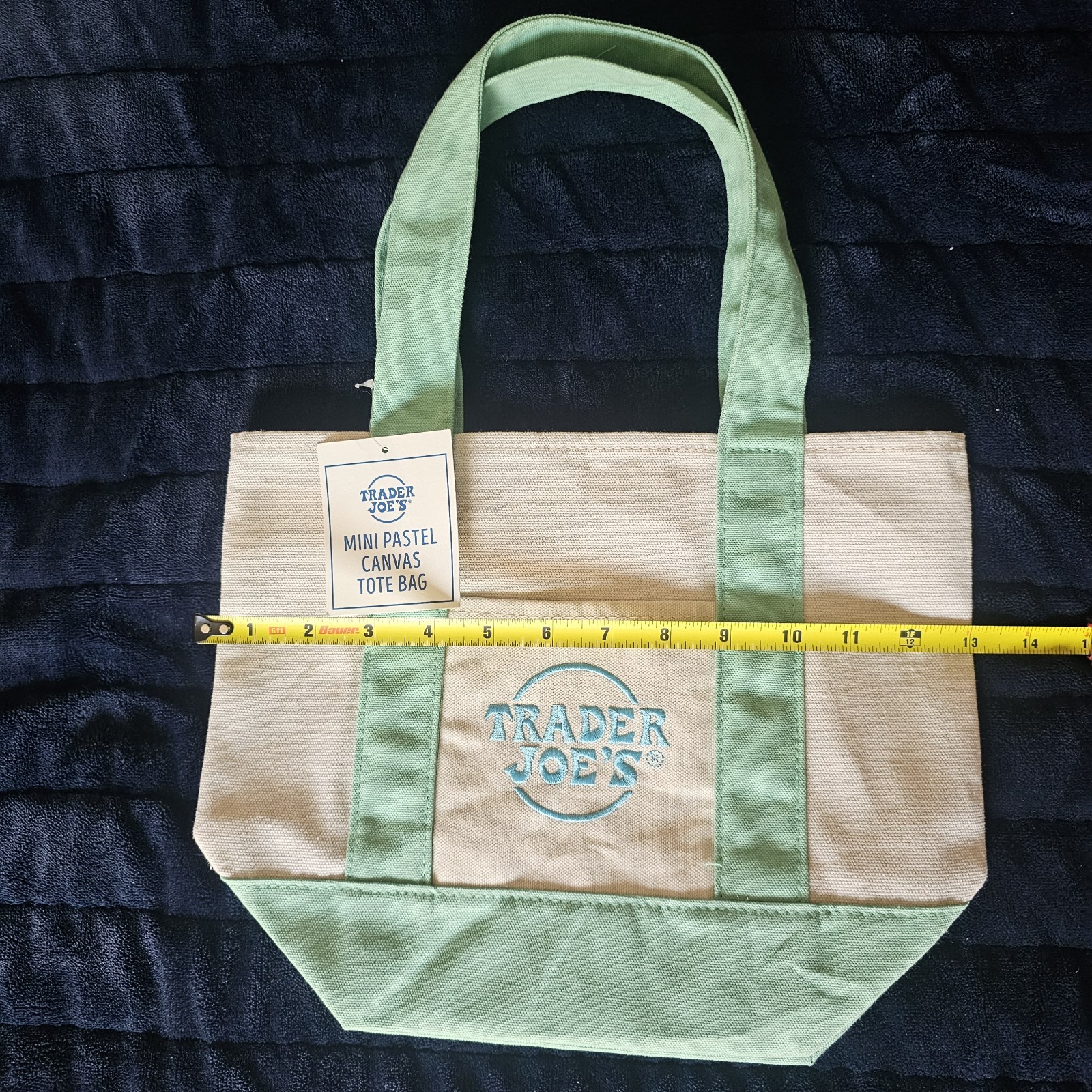 Trader Joe’s Mini Pastel Canvas Tote Bag, Cream / Light Green Grocery Getter