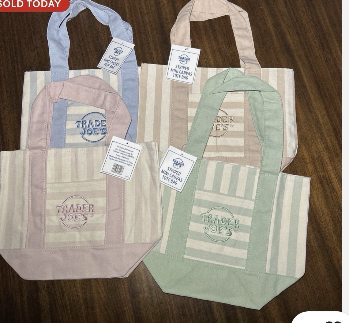 Trader Joe’s Mini Canvas Tote Bag Set of 3 Striped Multicolor 13x10x6