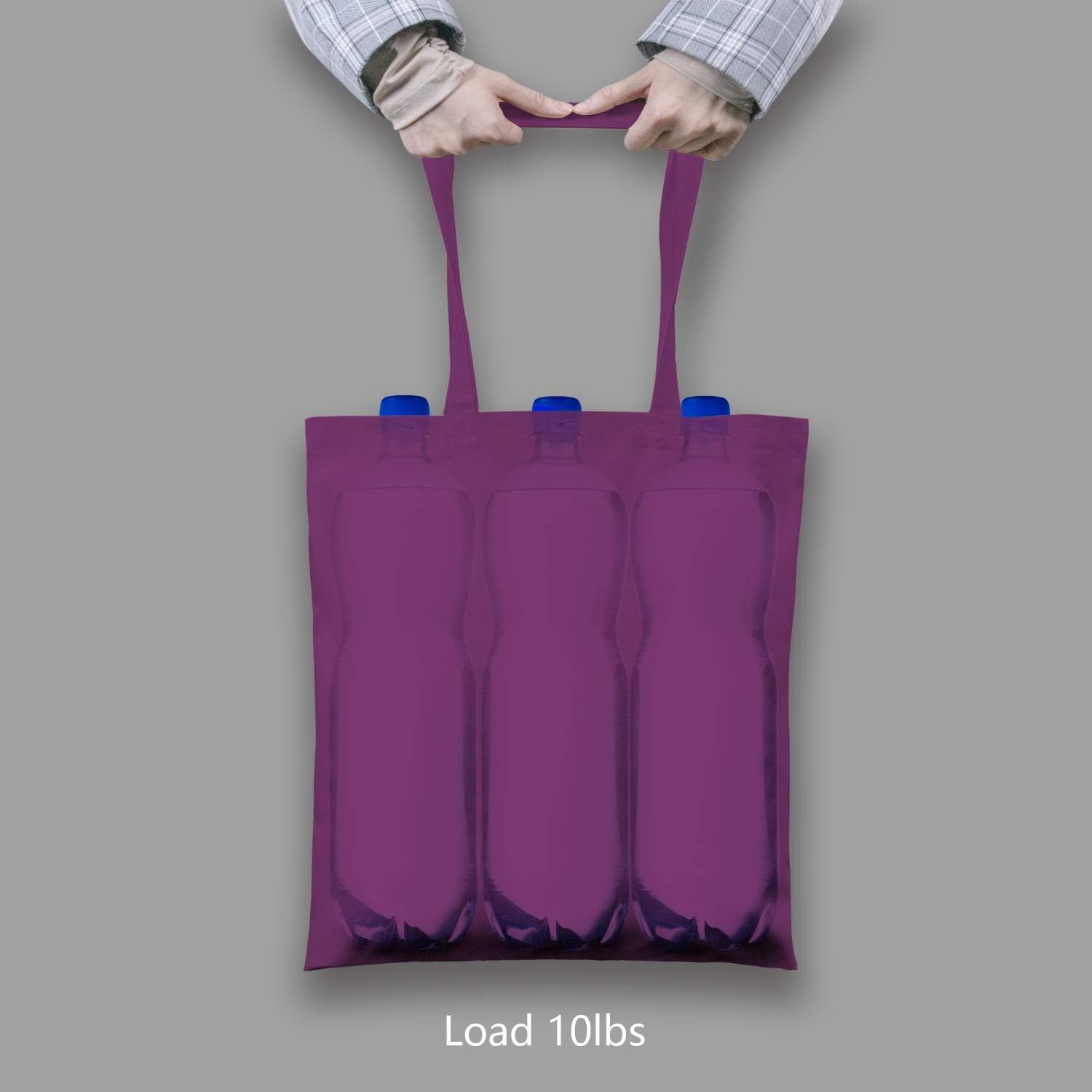 6-Pack Economical 16″x15″ Purple Cotton Tote Bag, Lightweight Medium Reusable Gr