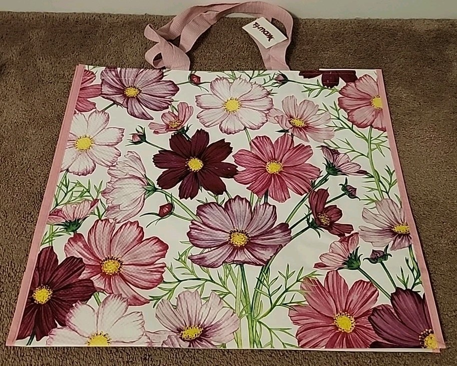 TJ MAXX Beautiful Pink Hued Flowers – Large Reusable Shopping Tote Eco Bag