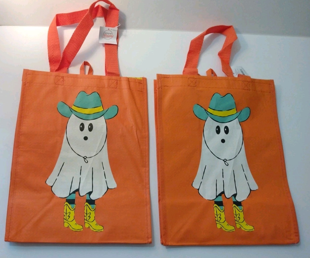 2 HEB 13 x 10 Ghost Candy Halloween Trick or Treat Bags Orange