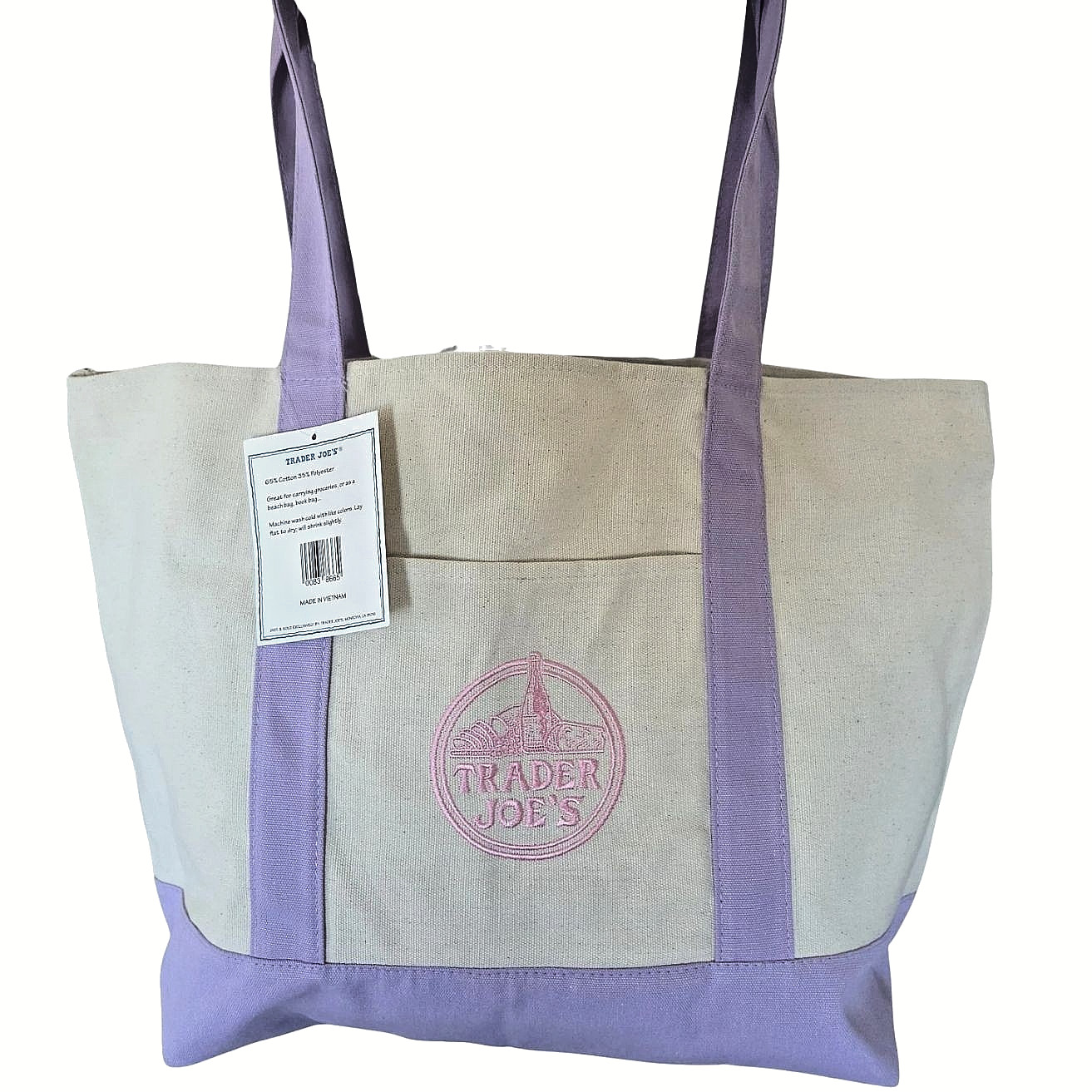 DISCONTINUED! Viral Trader Joe’s Lavender Canvas Tote – Pink Logo – SOLD OUT
