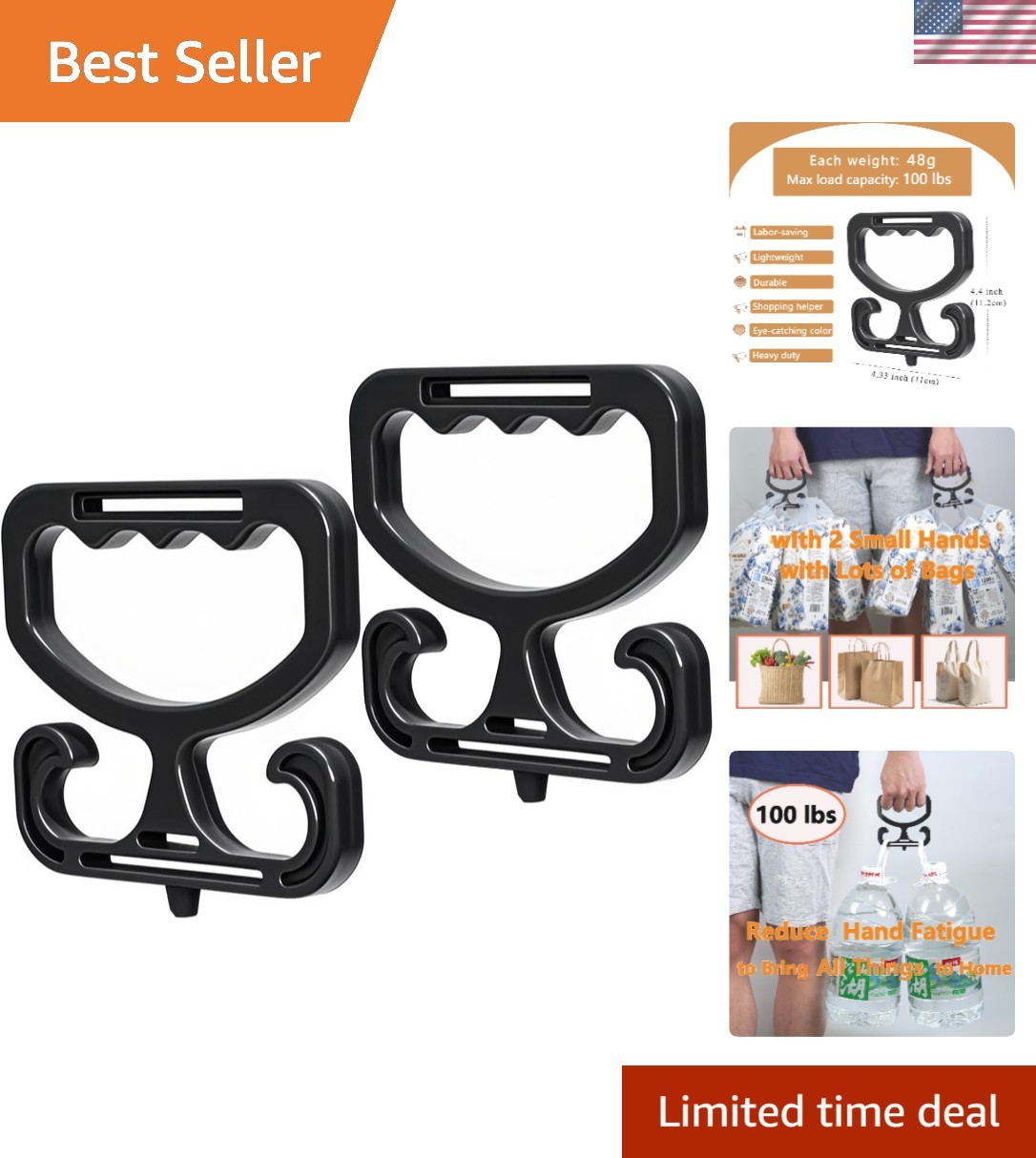 Eco-Friendly Grocery Bag Holder 2 Pack – Heavy Duty, Black with Comfortable Grip