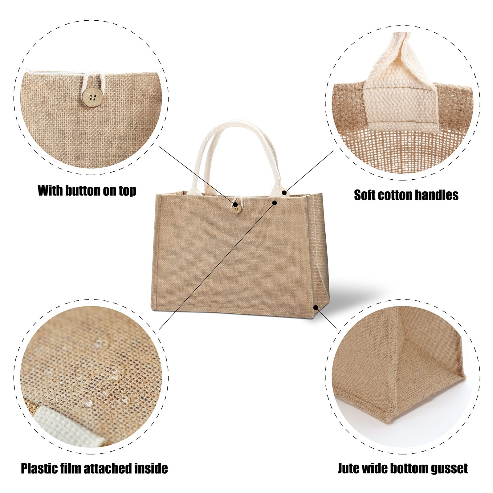 Jute Tote Bags with Button,Beach,Pool