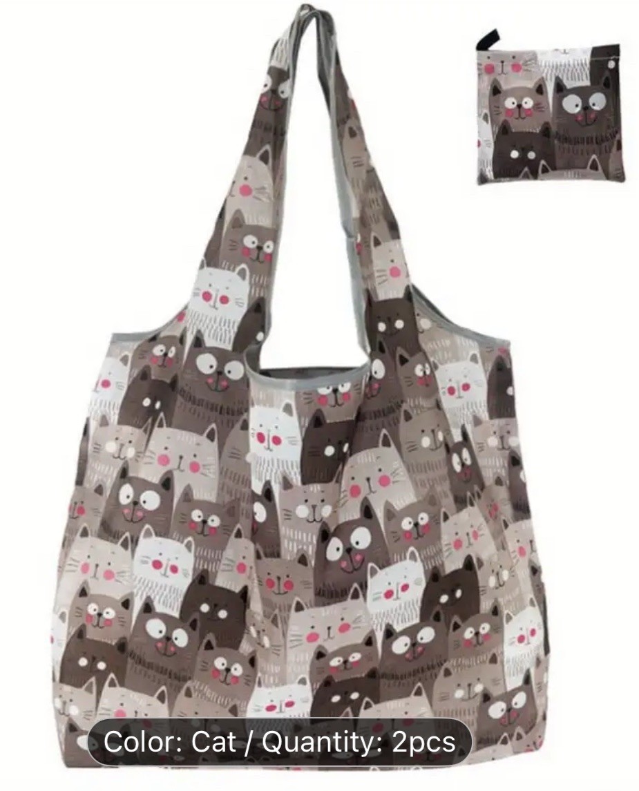 NEW KITTY CAT REUSABLE GROCERY SHOPPING NYLON BAG POUCH COMPACT FOLD NIP